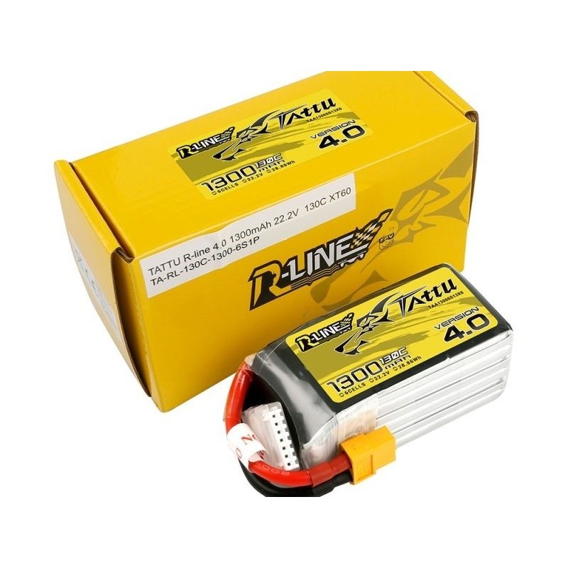 RC aircraft propulsion batteries - Tattu R-line V4.0 lipo 6S 22.2V 1300mAh 130C XT60 socket battery - FLASH RC