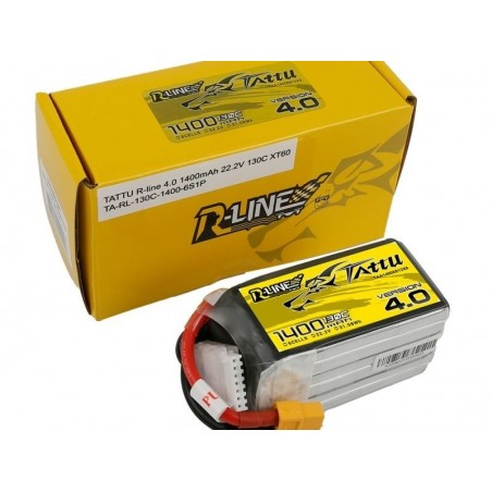 RC aircraft propulsion batteries - Tattu R-line V4.0 lipo 6S 22.2V 1400mAh 130C XT60 socket - FLASH RC