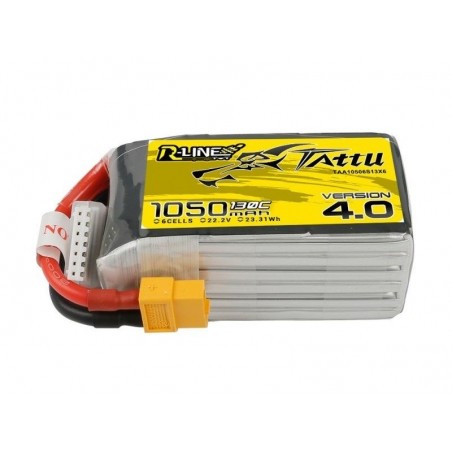 Batteries de propulsion avions RC - Batterie Tattu R-line V4.0 lipo 6S 22.2V 1050mAh 130C prise XT60 - FLASH RC