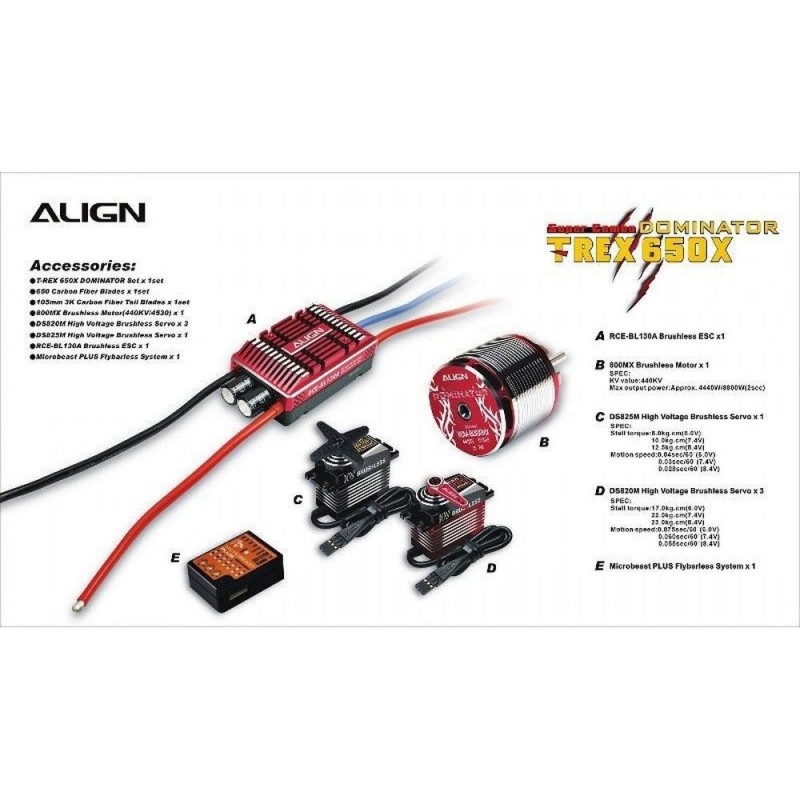 Hélicoptères RC - Align T-REX 650X Dominator Super Combo (12S) - FLASH RC