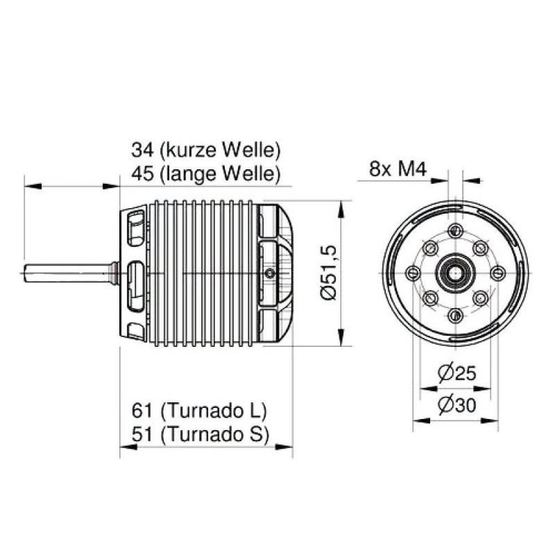 Outrunner - Brushless Motor Hacker A50-14L V4 lange Welle - FLASH RC