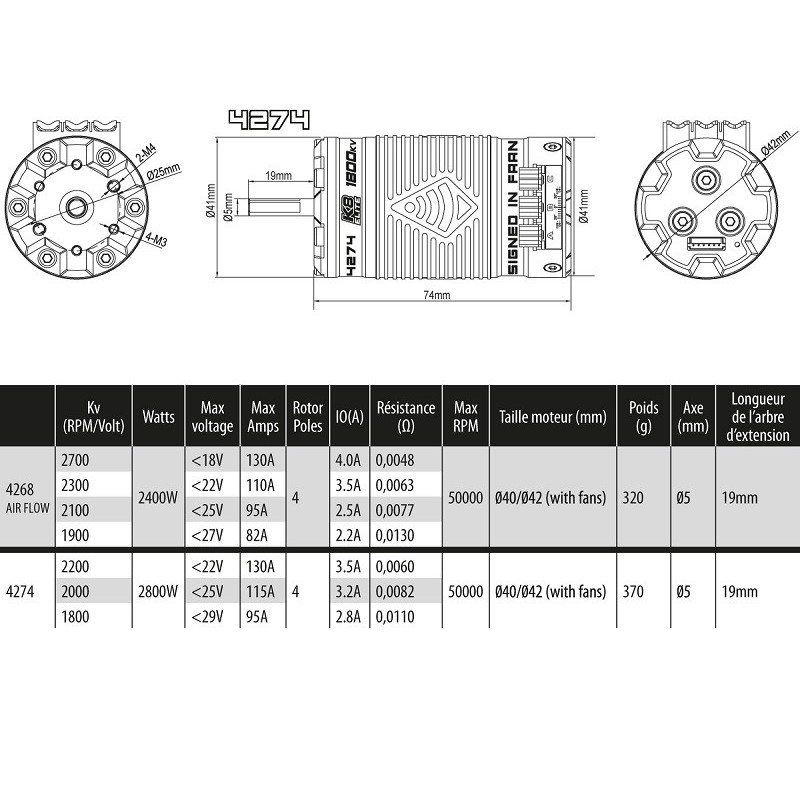 Motores sin escobillas para coches RC - Motor sin escobillas K8 ELITE 4274 - 2000 KV Racing KONECT - FLASH RC