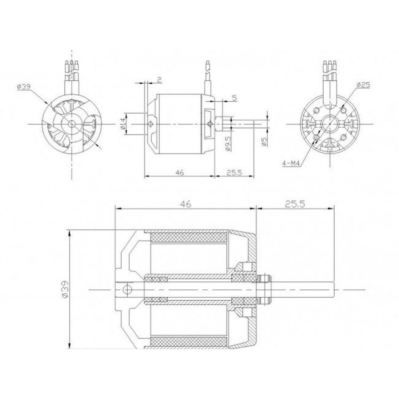 Outrunner - Brushless-Motor DM2825 (175g, 650kv, 500W) Pro-Tronik - FLASH RC