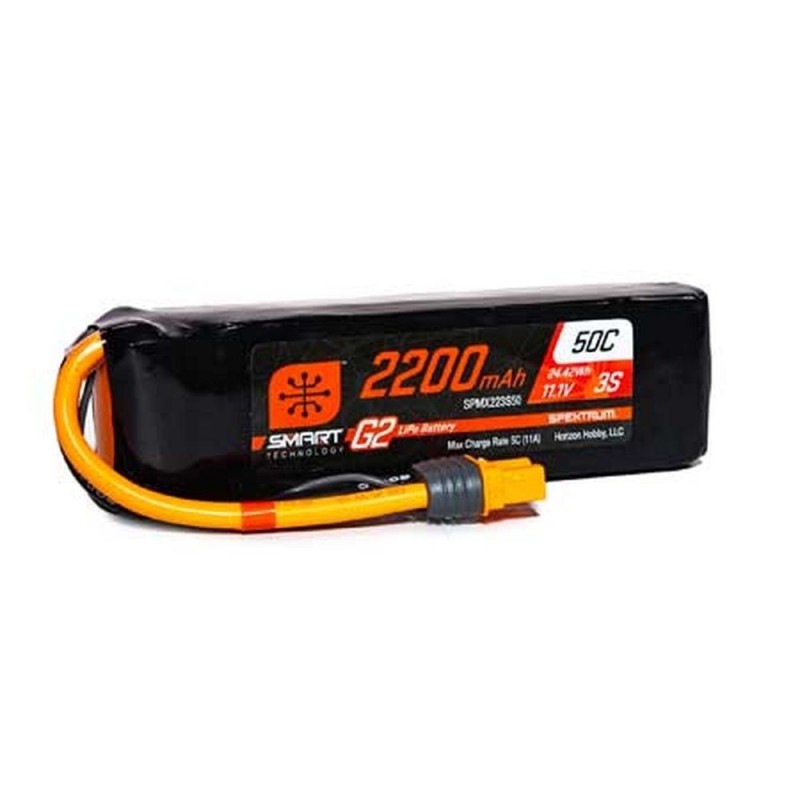 Baterías de propulsión de aviones RC - Smart G2 Lipo 3S 11.1V 2200mAh 50C IC3 Batería Spektrum - FLASH RC