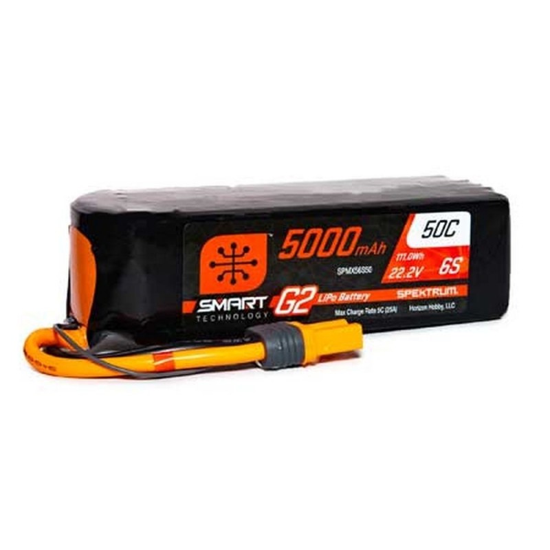 RC aircraft propulsion batteries - Smart G2 Lipo 6S 22.2V 5000mAh 50C IC5 Spektrum battery - FLASH RC