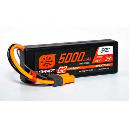 Baterías para coches y barcos RC - Smart G2 Lipo 2S 7.4V 5000mAh 50C Hard Case IC5 Spektrum - FLASH RC