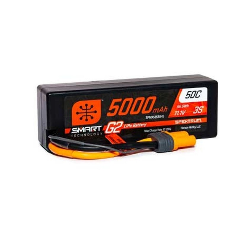 Batteries voitures et bateaux RC - Batterie Smart G2 Lipo 3S 11.1V 5000mAh 50C Hard Case IC5 Spektrum - FLASH RC