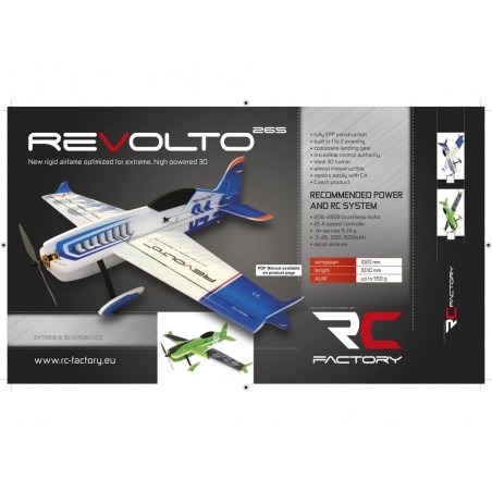 Avion RC Factory Revolto Blue env. 1.02m - FLASH RC