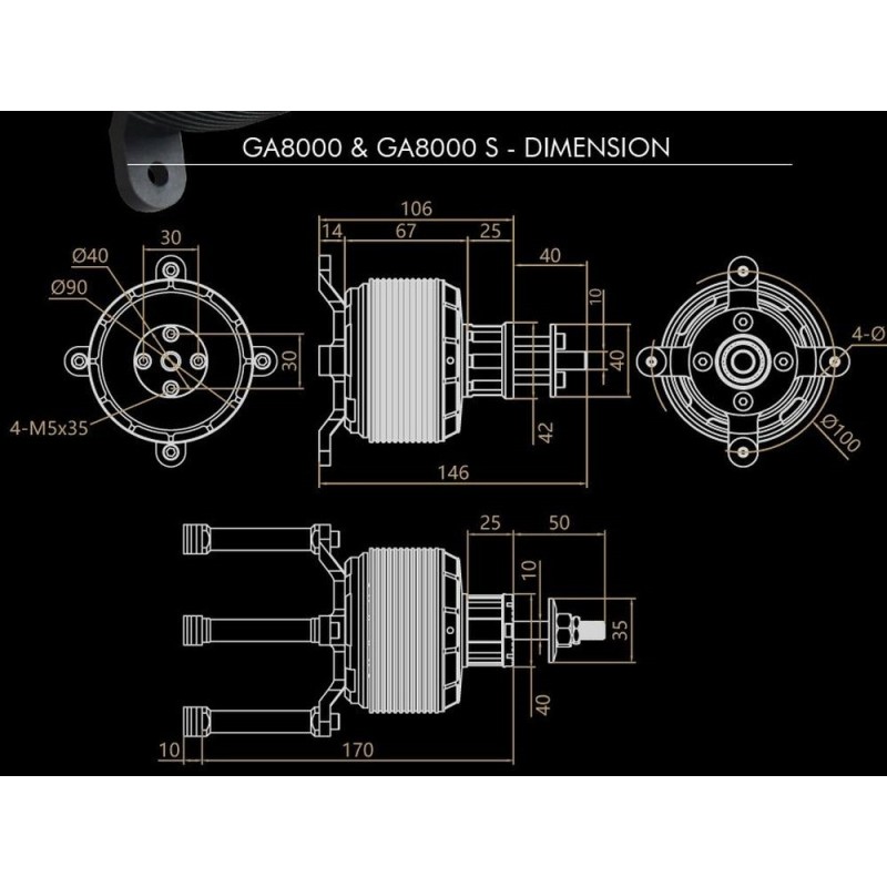 Outrunner - Dualsky GA8000.9 Motor (1140g, 140kV, 4000W) - FLASH RC