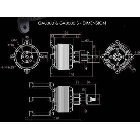 Outrunner - Dualsky GA8000.9S Motor - Single Shaft Edition (1140g, 140kV, 4000W) - FLASH RC