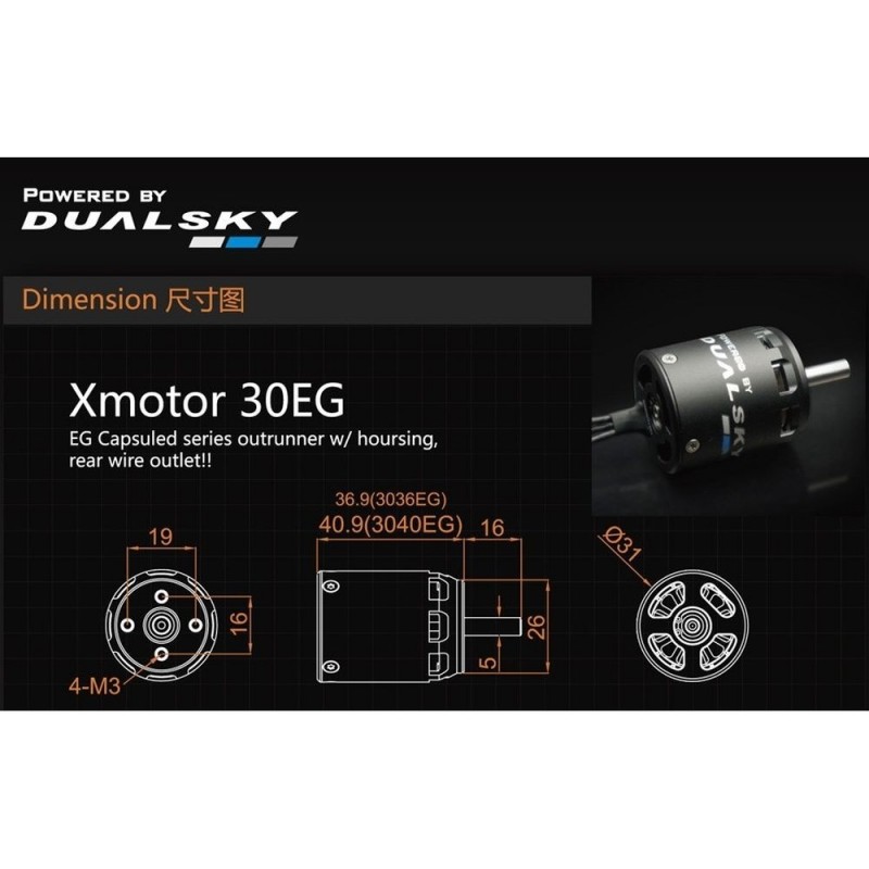 Outrunner - Dualsky-Motor XM3040EG-12 (104g, 1000kV, 560W) - FLASH RC