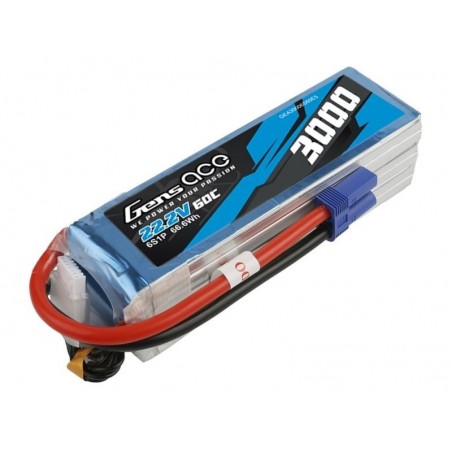 Baterías de propulsión de aviones RC - Gens ace lipo 6S 22.2V 3000mAh 60C zócalo EC5 - FLASH RC