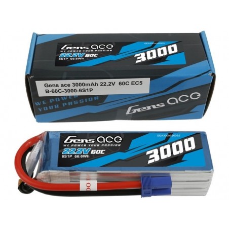 Baterías de propulsión de aviones RC - Gens ace lipo 6S 22.2V 3000mAh 60C zócalo EC5 - FLASH RC