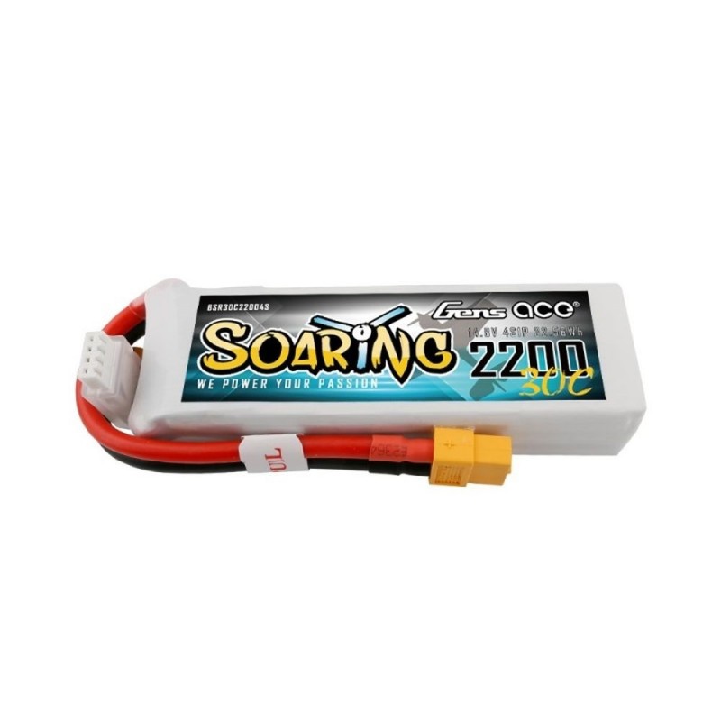 RC Aircraft propulsion batteries - Gens ace Soaring lipo 4S 14.8V 2200mAh 30C socket XT60 - FLASH RC