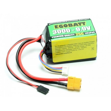 Receiver batteries - LiFe battery EGOBATT 9,9V 3000mAh 25C JR/XT60 - FLASH RC