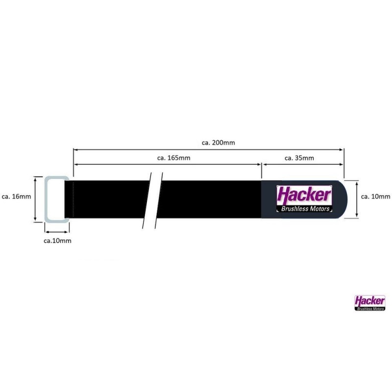 Velcro (bandes, colliers, patchs) - Sangle Velcro antiglissement HackerMotor, 10x200mm - 4pcs - FLASH RC