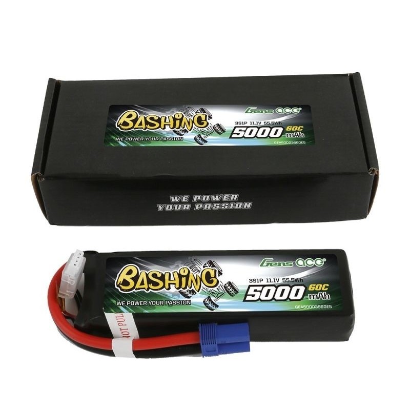 RC Car and Boat Batteries - Gens Ace Bashing-Series Battery, Lipo 3S 11.1V 5000mAh 60C Socket EC5 - FLASH RC
