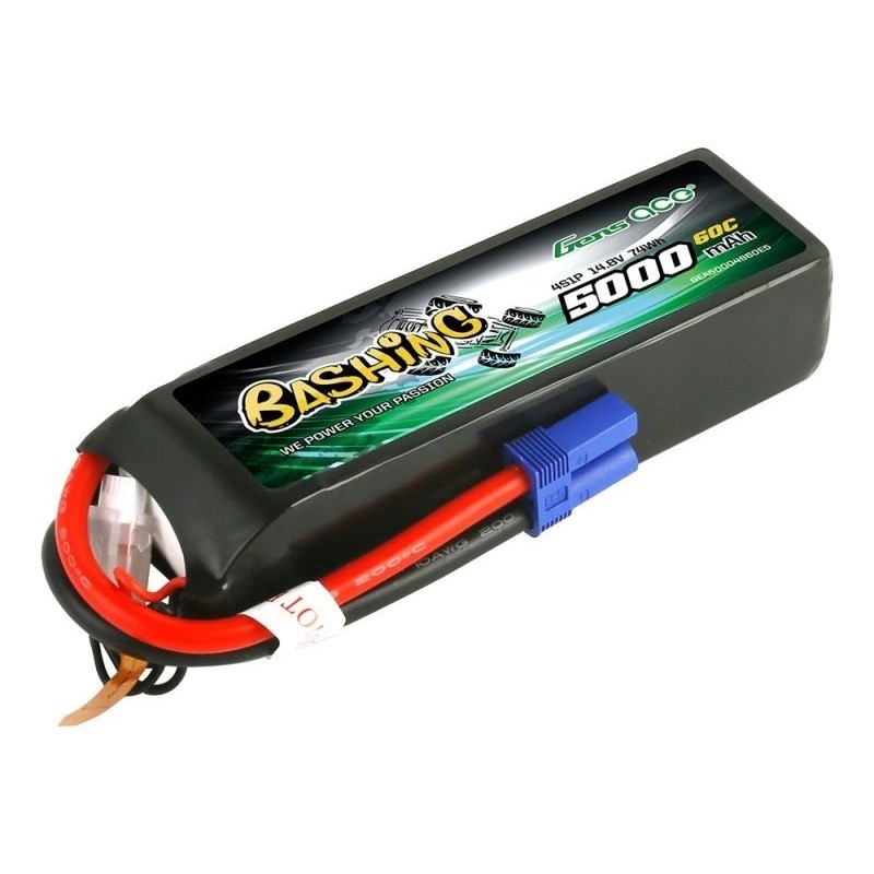 Batteries voitures et bateaux RC - Batterie Gens Ace Bashing-Series, Lipo 4S 14.8V  5000mAh 60C Prise EC5 - FLASH RC