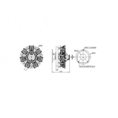 Gasoline engines - UMS radial 4 stroke engine, 7 cylinders 50cc, gasoline - FLASH RC