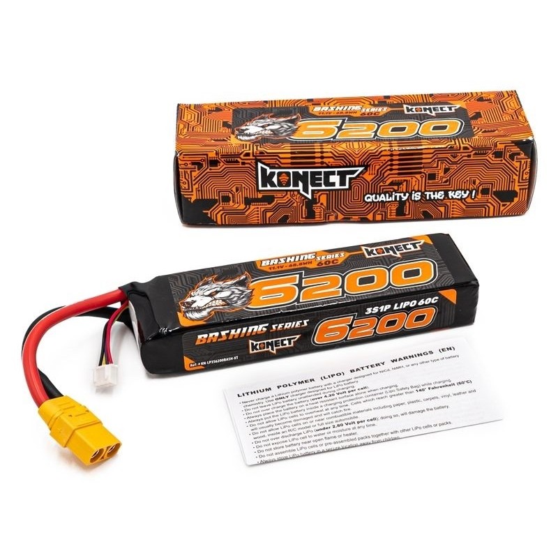 Batteries for RC cars and boats - Battery LiPo 3S 11.1V 6200mah 60C Konect Bash XT90 - FLASH RC