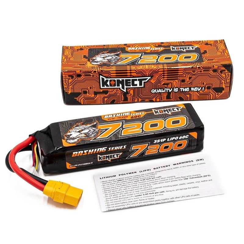 Batteries for RC cars and boats - Battery LiPo 3S 11.1V 7200mah 60C Konect Bash XT90 - FLASH RC
