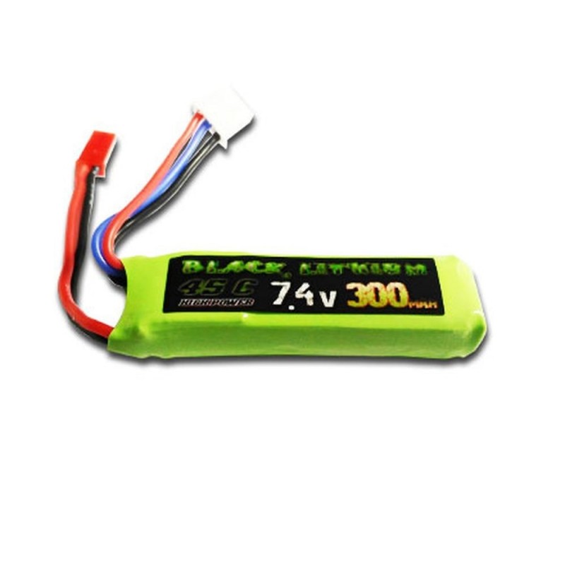 Batteries de propulsion avions RC - Batterie Black Lithium 2S 7.4V 300mAh 45C prise jst-bec - A2PRO - FLASH RC