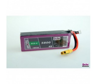 Baterías de propulsión de aviones RC - Lipo Hacker TopFuel Eco-X MTAG 4S 14.8V 5800mAh 20C XT90S socket - FLASH RC