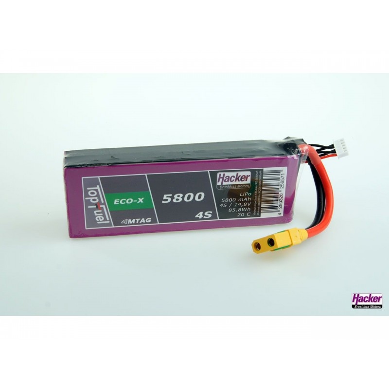 Batterien für den Antrieb von RC-Flugzeugen - Lipo Akku Hacker TopFuel Eco-X MTAG 4S 14.8V 5800mAh 20C Prise XT90S - FLASH RC