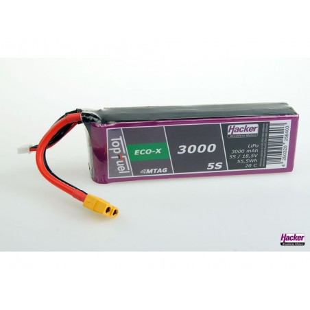 Batteries de propulsion avions RC - Batterie Lipo Hacker TopFuel Eco-X MTAG 5S 18.5V 3000mAh 20C Prise XT60 - FLASH RC
