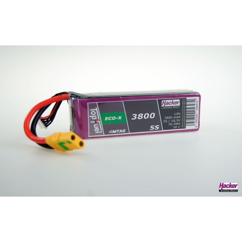 RC aircraft propulsion batteries - Lipo Hacker TopFuel Eco-X MTAG 5S 18.5V 3800mAh 20C XT90 socket - FLASH RC