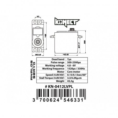 Servo standard Konect 0412LVPL (45.5g, 4.2kg/cm) - FLASH RC