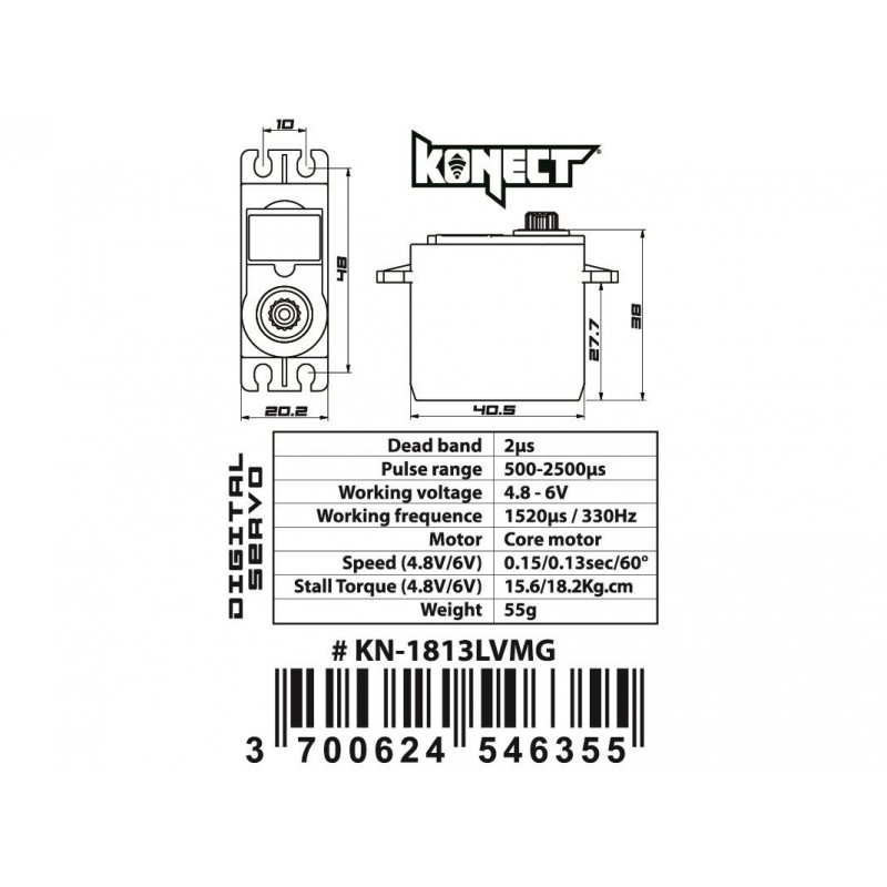 Servos - Standard servo Konect 1813LVMG (55g, 18.2kg/cm) - FLASH RC