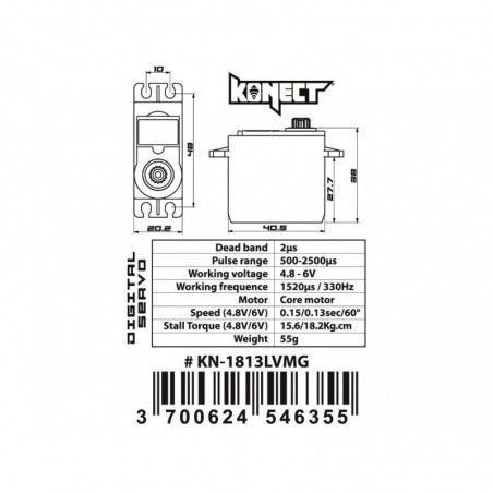 Servos - Standardservo Konect 1813LVMG (55g, 18.2kg/cm) - FLASH RC