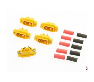 XT30/XT60/XT90-Stecker - XT60 E1-Stecker, männlich, auf Platte fixierbar (5 Stck.), inkl. Thermomantel Hacker - FLASH RC