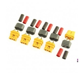 Enchufe XT30/XT60/XT90 - Enchufes XT60 L M/F fijables en una placa (2 pares), funda térmica incluida, Hacker - FLASH RC