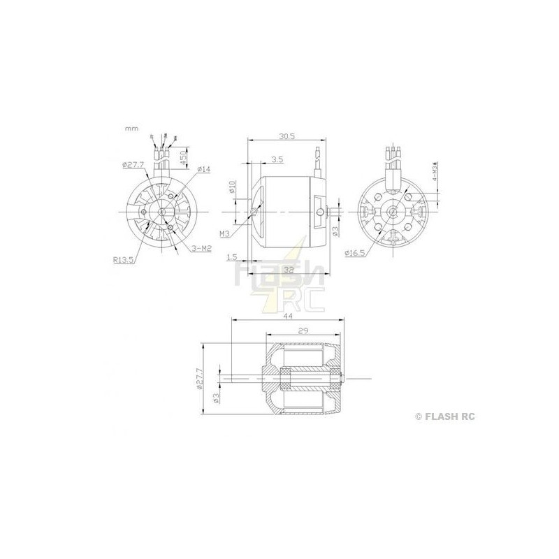 Outrunner - Brushless-Motor DM2215 (56g, 950kv, 140W) Pro-Tronik - FLASH RC
