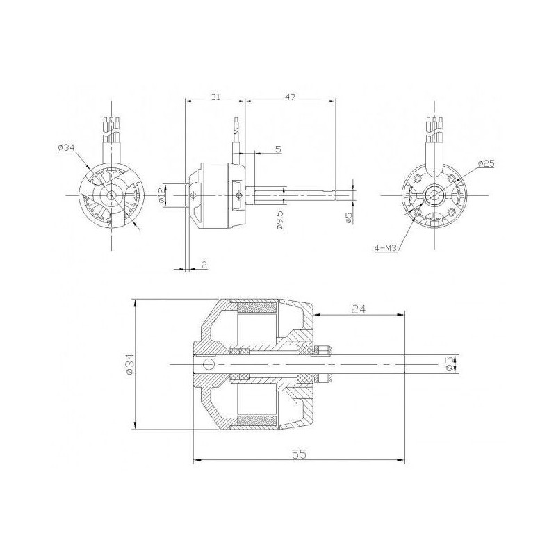 Outrunner - Brushless Motor DM2610 (81g, 1000kv, 230W) Pro-Tronik - FLASH RC