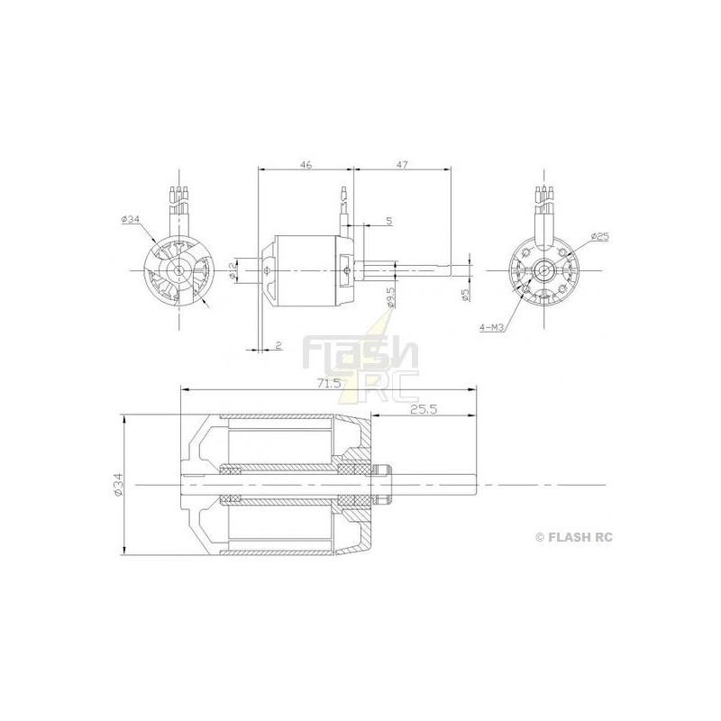 Outrunner - Motore brushless DM2625 (153g, 900kv, 450W) Pro-Tronik - FLASH RC