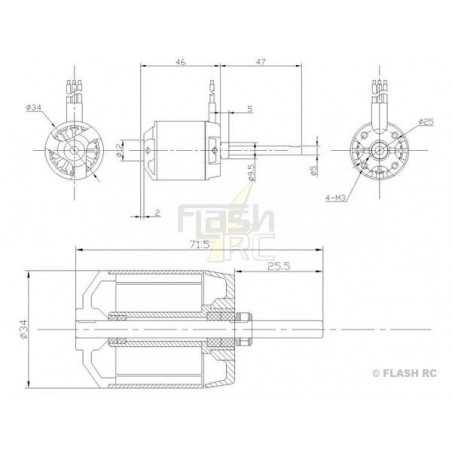 Outrunner - Brushless-Motor DM2625 (153g, 900kv, 450W) Pro-Tronik - FLASH RC