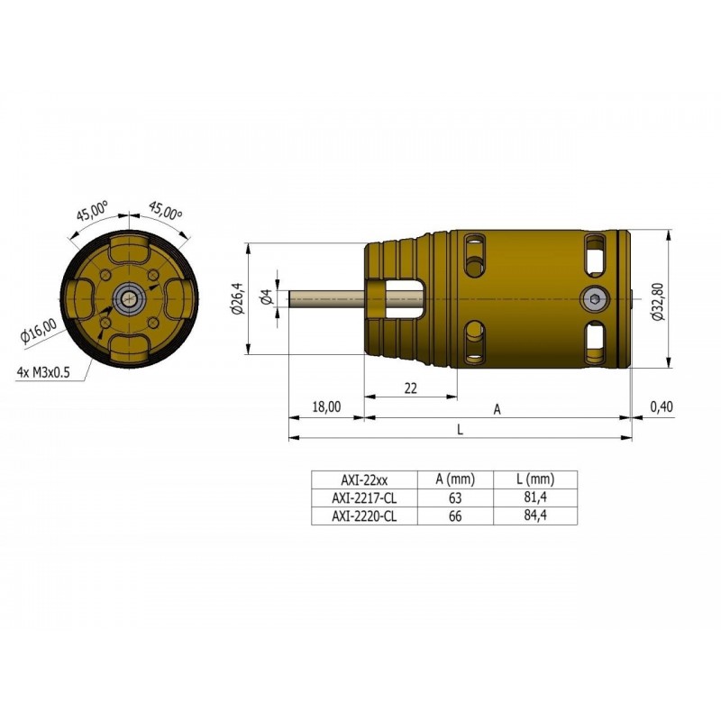 Outrunner - AXI 2220/16 CYCLONE Motor (129g, 910kv, 400W) - FLASH RC