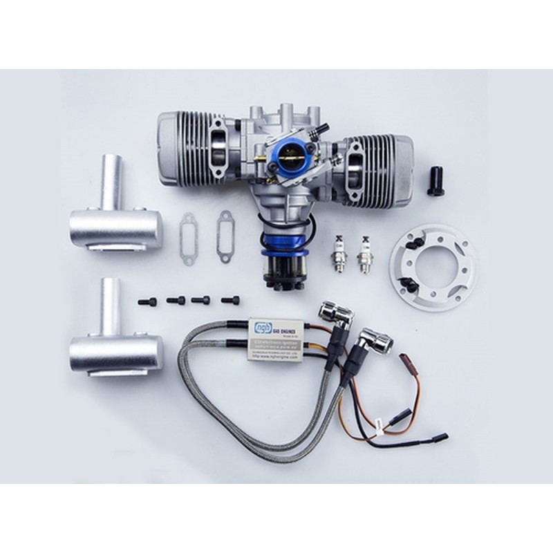 Motores gasolina - GTT70 Motor gasolina 2 tiempos 70cc bóxer bicilíndrico plano - NGH - FLASH RC