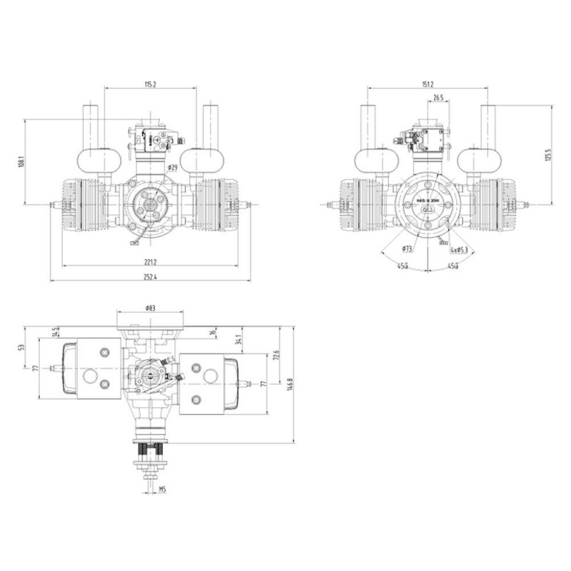 Moteurs essence - Moteur essence 2 temps GTT70 Bicylindres à plat boxer 70cc - NGH - FLASH RC