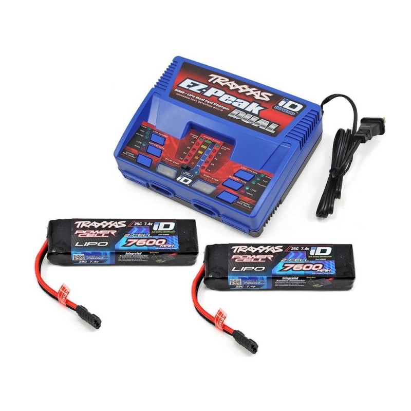 Cargadores - Traxxas EZ-Peak Dual 100W Cargador + 2 x Lipo 2s 7600mha iD 2991G - FLASH RC