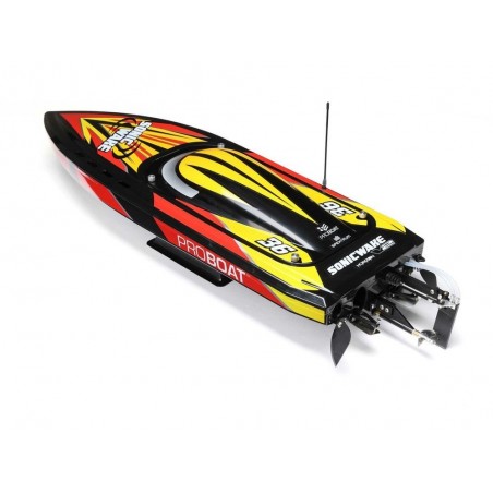RC-Motorboote - Boot Proboat Sonicwake V2 36 BL Rot/Schwarz RTR - FLASH RC