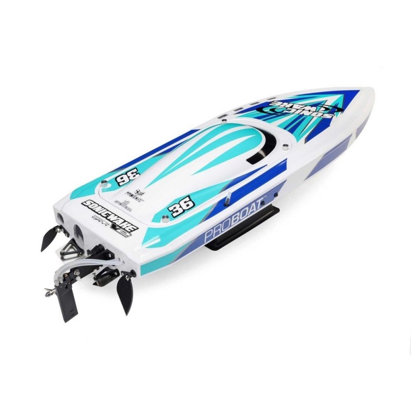 RC-Motorboote - Boot Proboat Sonicwake V2 36 BL Blau/Weiß RTR - FLASH RC