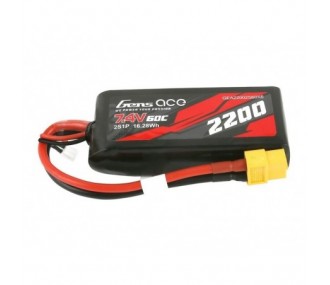 Batterien für den Antrieb von RC-Flugzeugen - Batterie Gens ace lipo 2S 7.4V 2200mAh 60C prise XT60 - FLASH RC