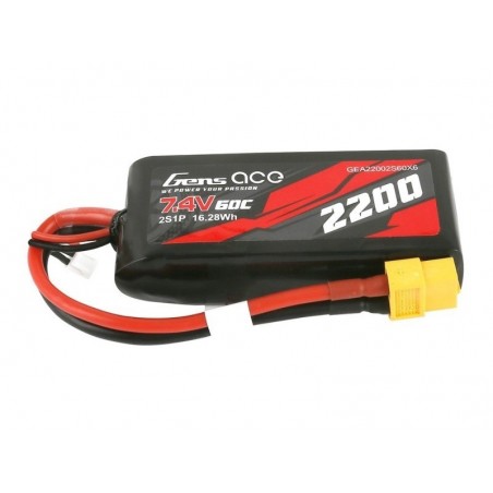 Baterías de propulsión de aviones RC - Gens ace lipo 2S 7.4V 2200mAh 60C socket XT60 battery - FLASH RC