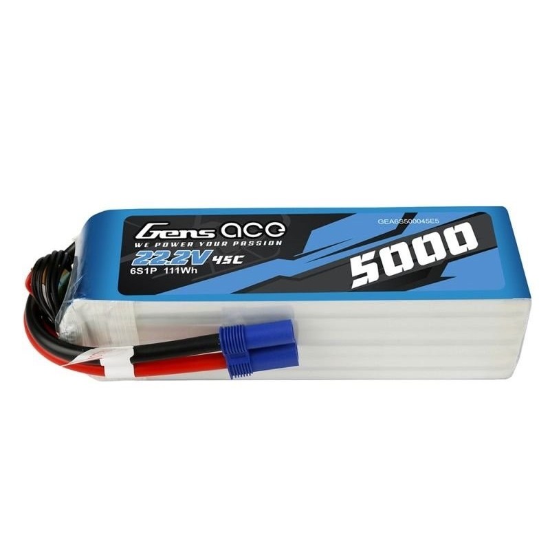 Batteries de propulsion avions RC - Batterie Gens ace lipo 6S 22.2V 5000mAh 45C prise EC5 - FLASH RC