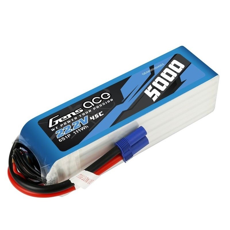 RC aircraft propulsion batteries - Gens ace lipo 6S 22.2V 5000mAh 45C EC5 socket battery - FLASH RC