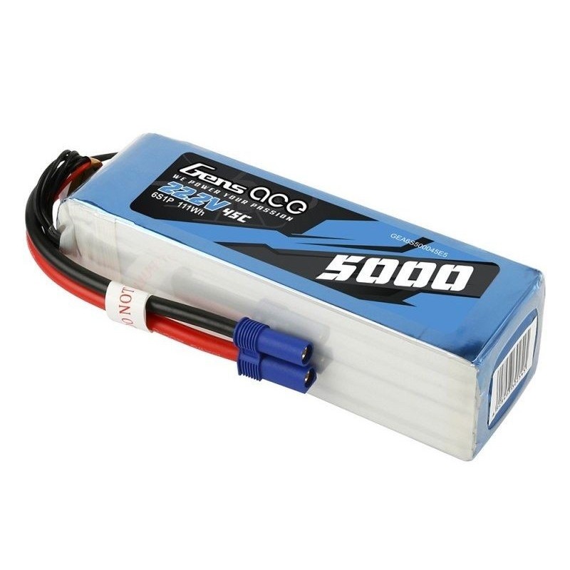 Batterien für den Antrieb von RC-Flugzeugen - Batterie Gens ace lipo 6S 22.2V 5000mAh 45C Steckdose EC5 - FLASH RC